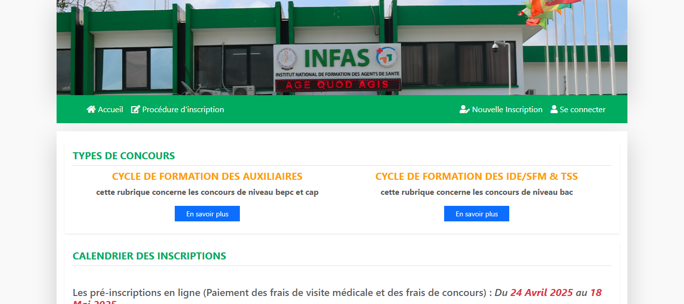 Espace candidat Concours INFAS 2025 : ouverture et échéances de la préinscription